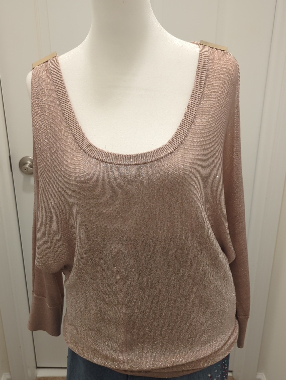 INC International Concepts Metallic Scoop Neck Sweater - Blush Pink